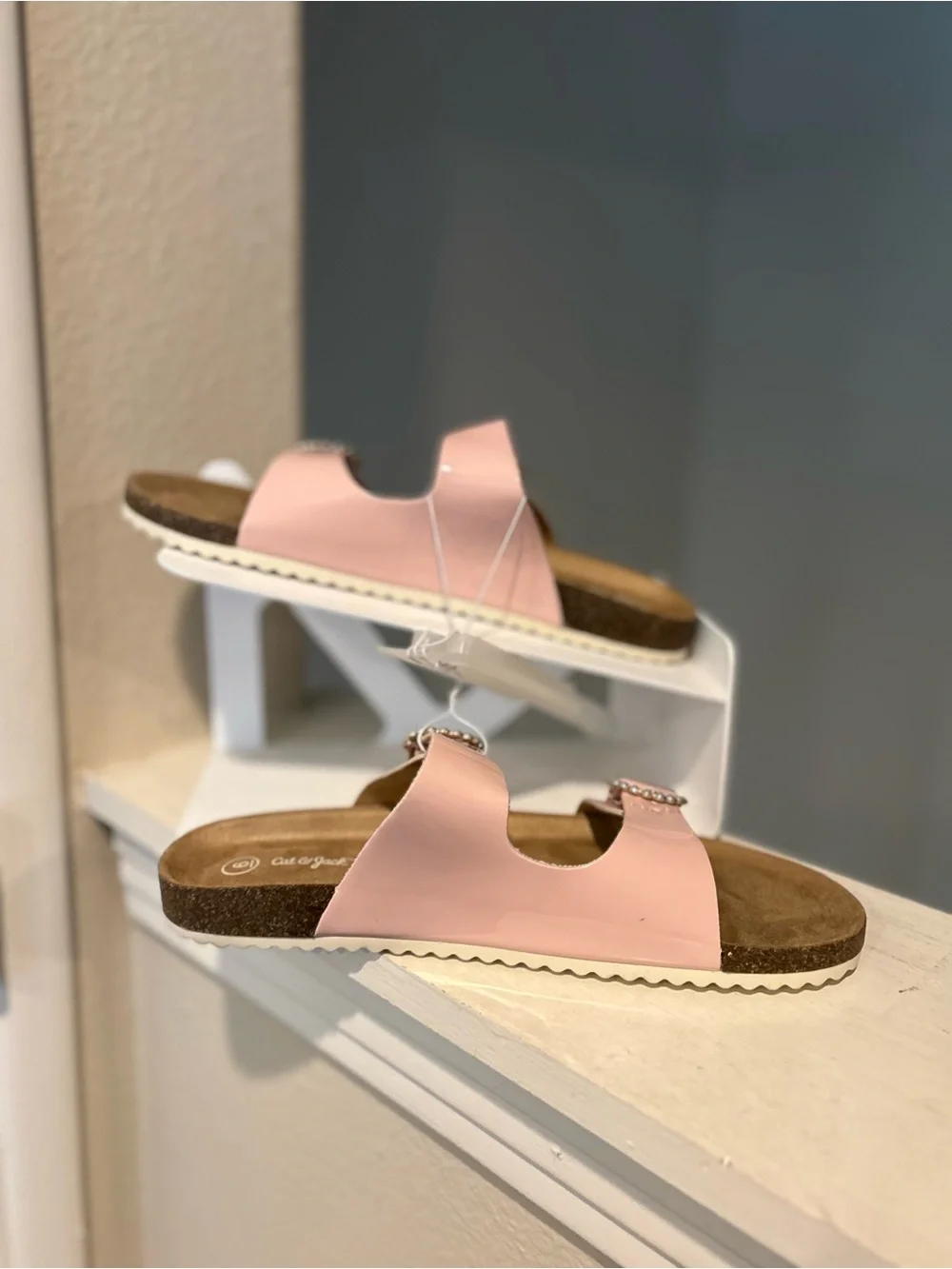Kids' Drew Footbed Sandals Pink Pearls- Cat & Jack - Big Girl Youth Size 6 NEW